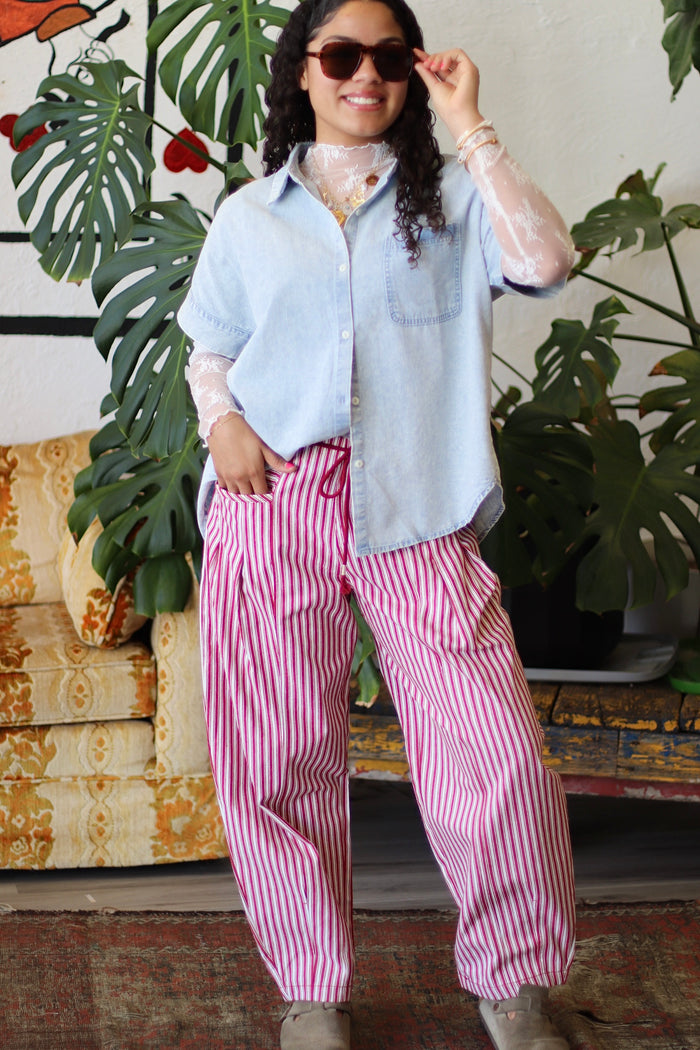 Junie Red Striped Barrel Denim Pants