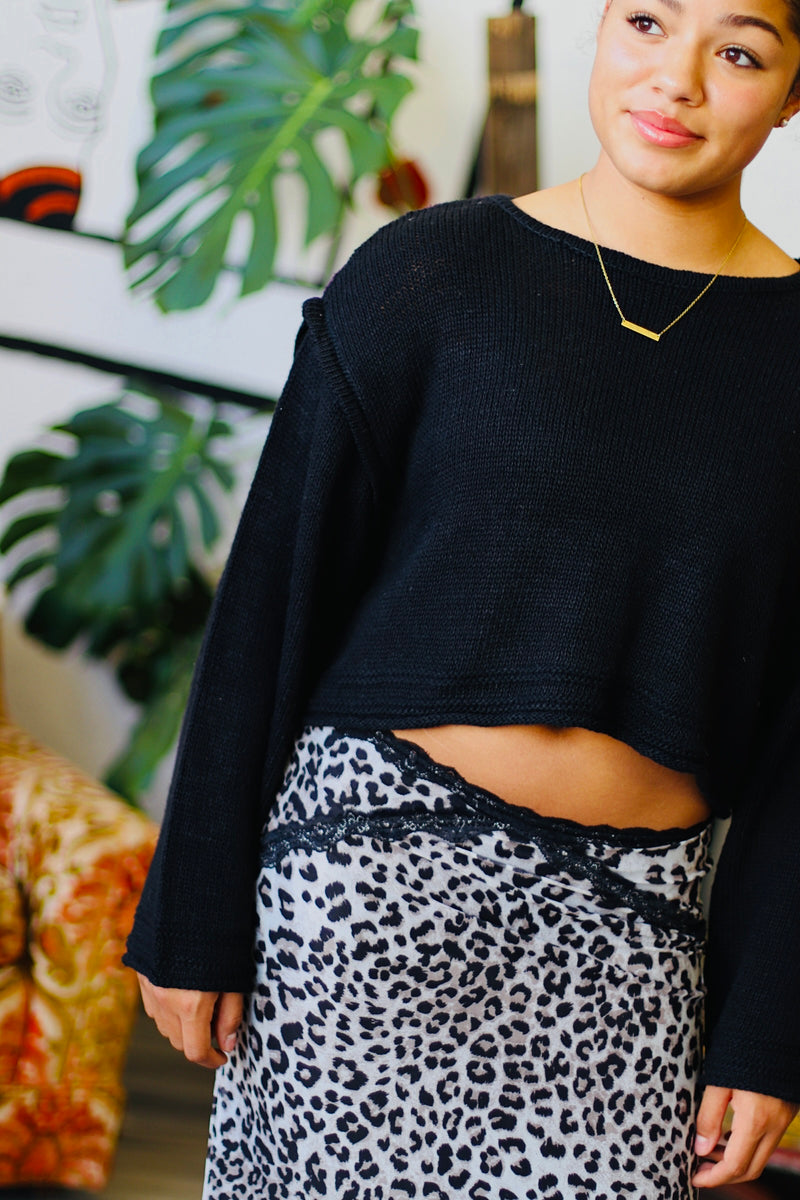 Cropped Knit Sweater in Black