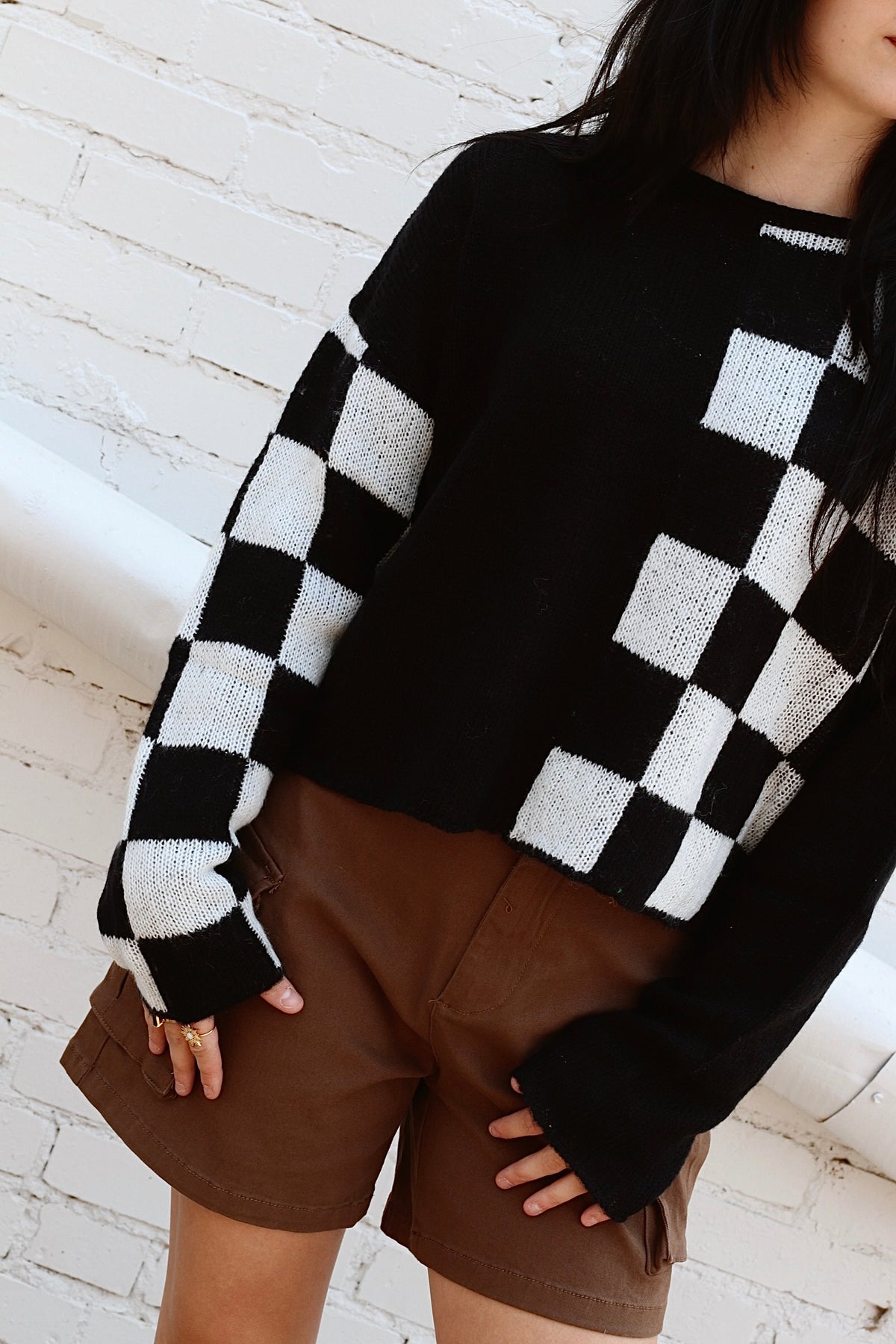 Charlee Checkered Sweater + Black