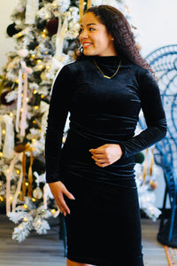 Glitter Velvet Midi Dress + Black