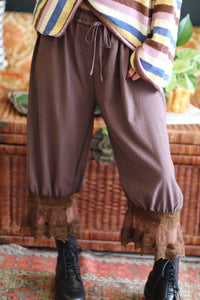 Autumn Groove Lace Hem Brown Pants