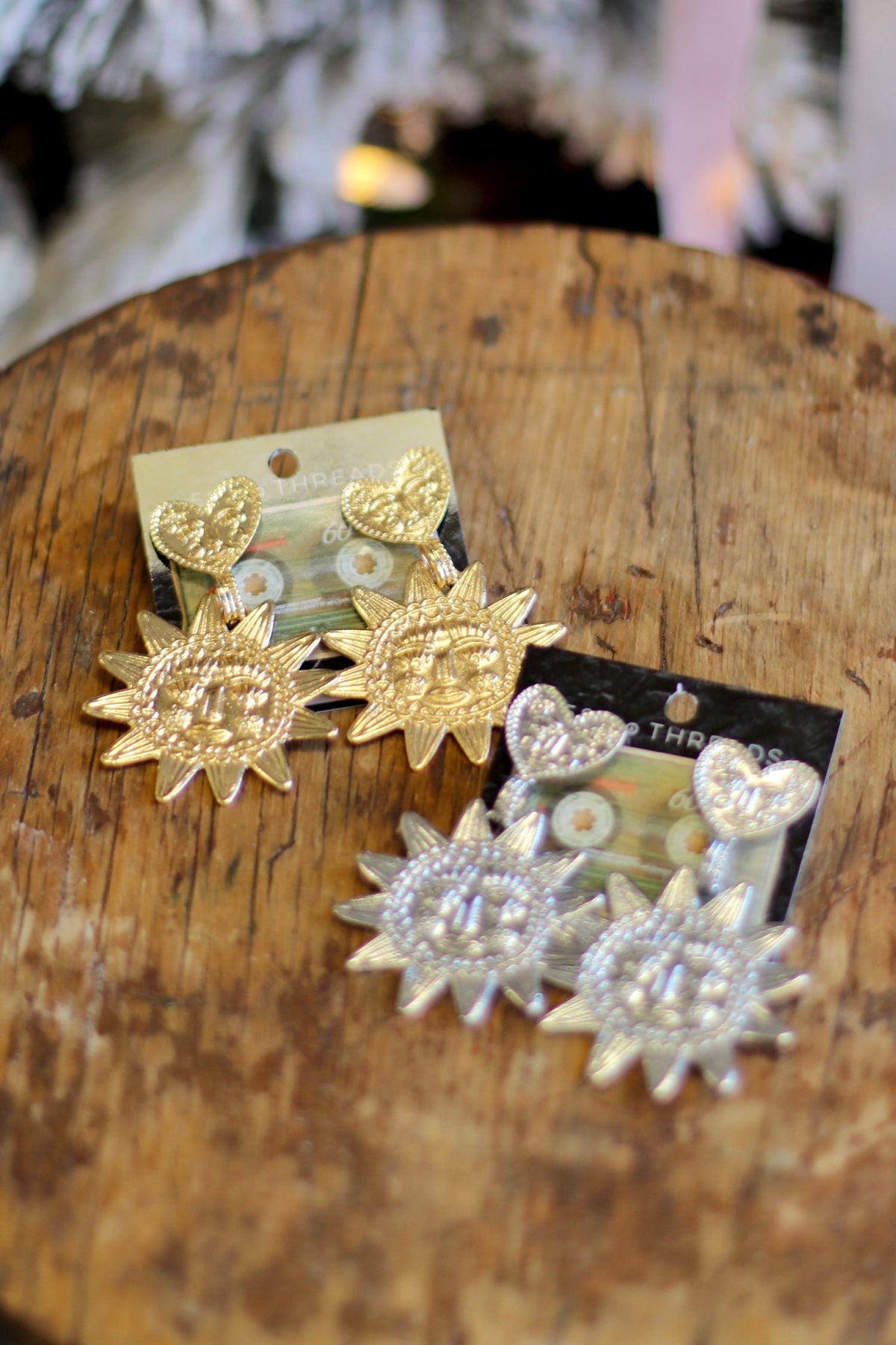 Sun & Heart Face Earrings