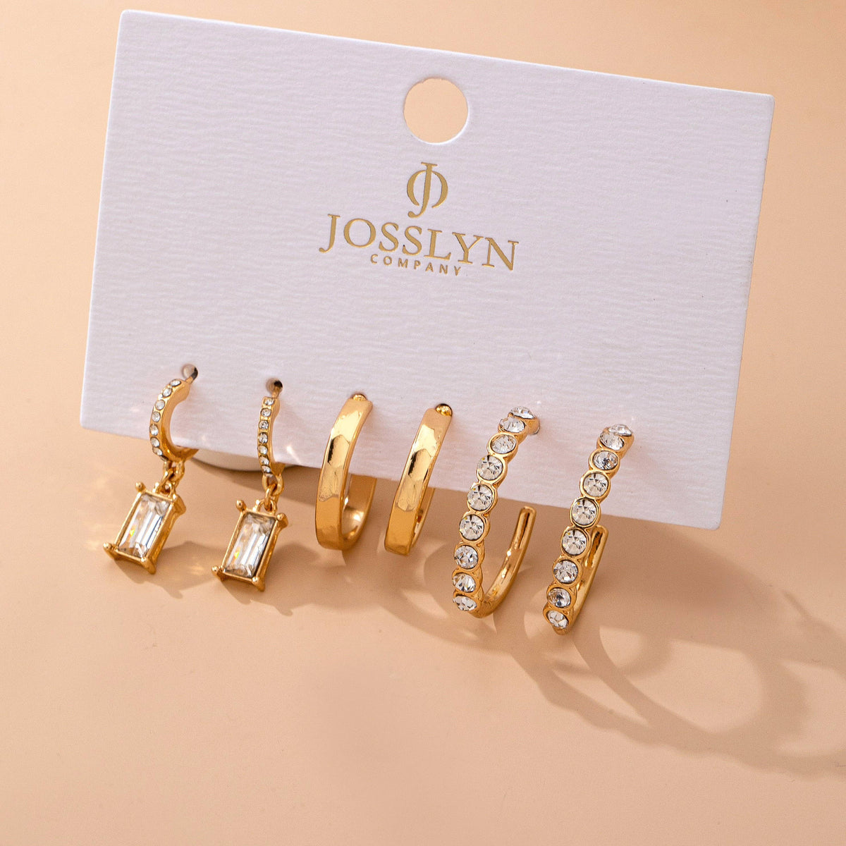 Crystal-Accented Gold Hoop Earring Set