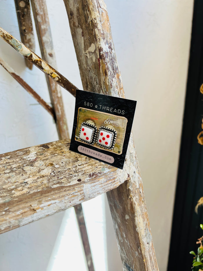 White & Red Dice Post Earrings
