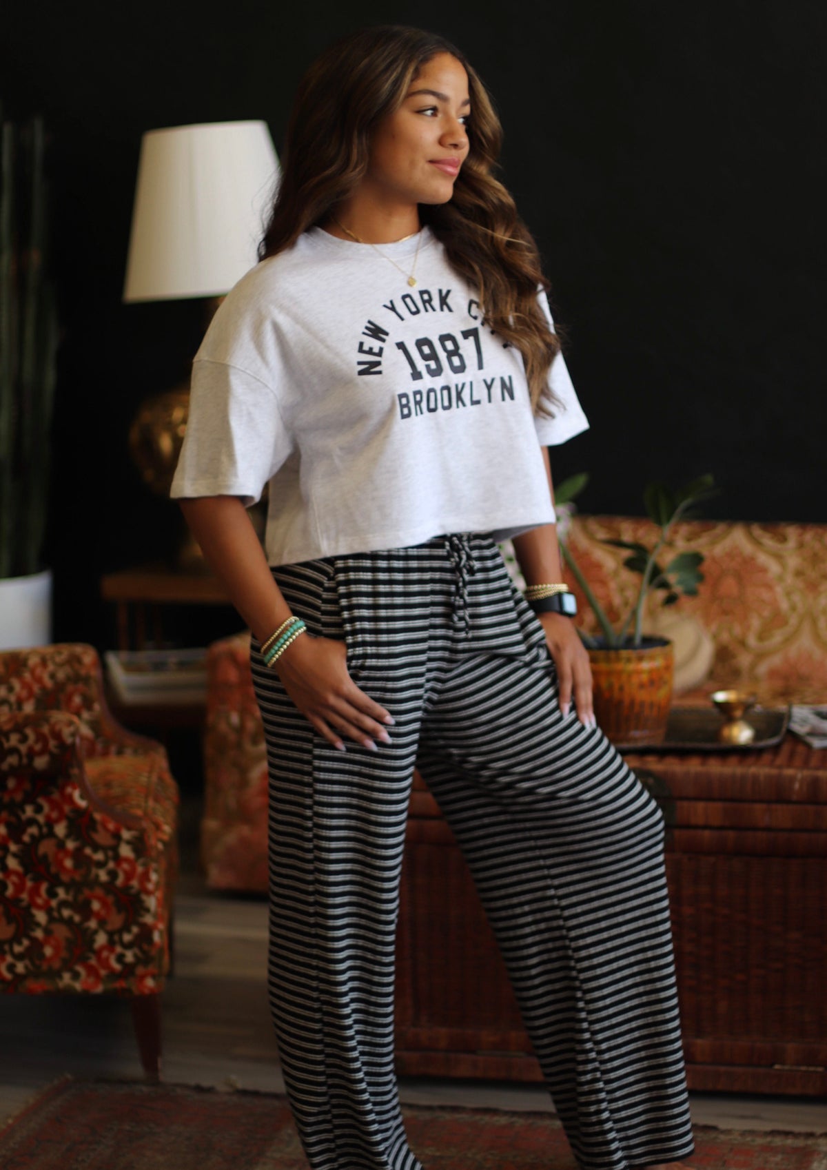 Heathered White Brooklyn Short Sleeve Sweatshirt