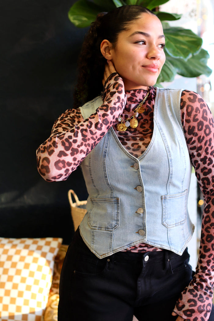 Leopard Mesh Layering Shirt