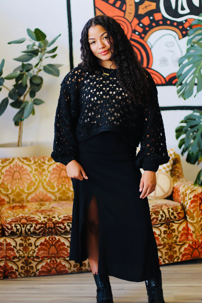 Black Side Slit Midi Skirt