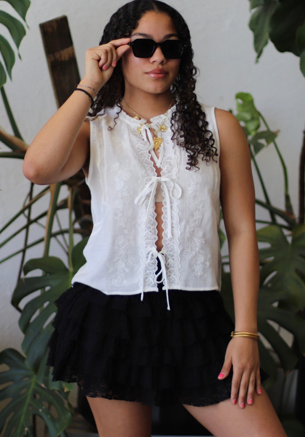 Tumbleweed Lace Mini Skirt W/ Inner Shorts Black