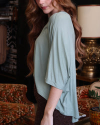 Sage High-Low Batwing Sleeve Top