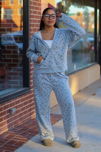 Grey Cozy Floral Zipper Jacket