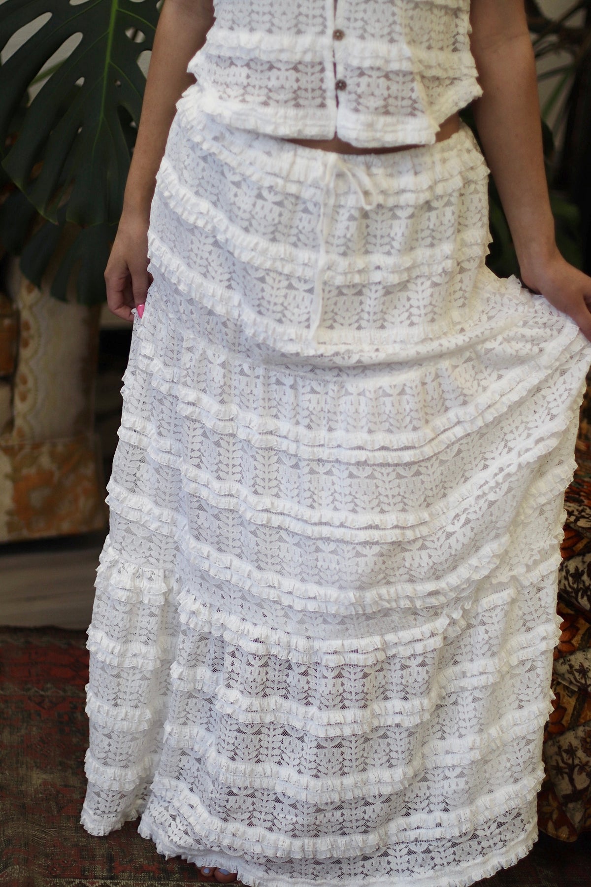 Praire Grunge White Lace Midi Skirt