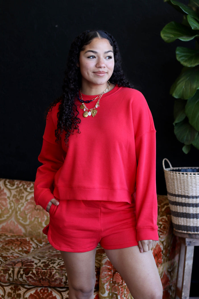 Cozy Sweatshirt & Shorts Set + Red