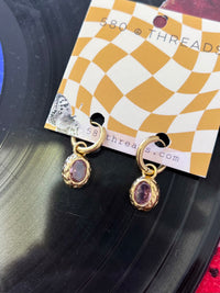 Pink Zircon Inlaid 18K Gold Plated S.Steel Huggie Earrings