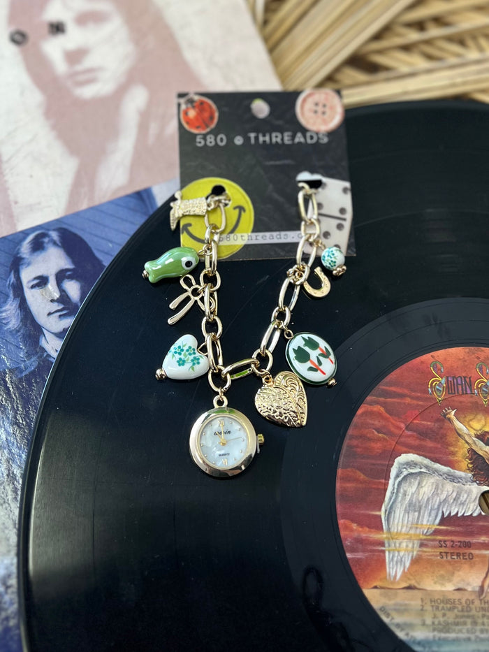 Vintage Green Floral Charm Watch Bracelet