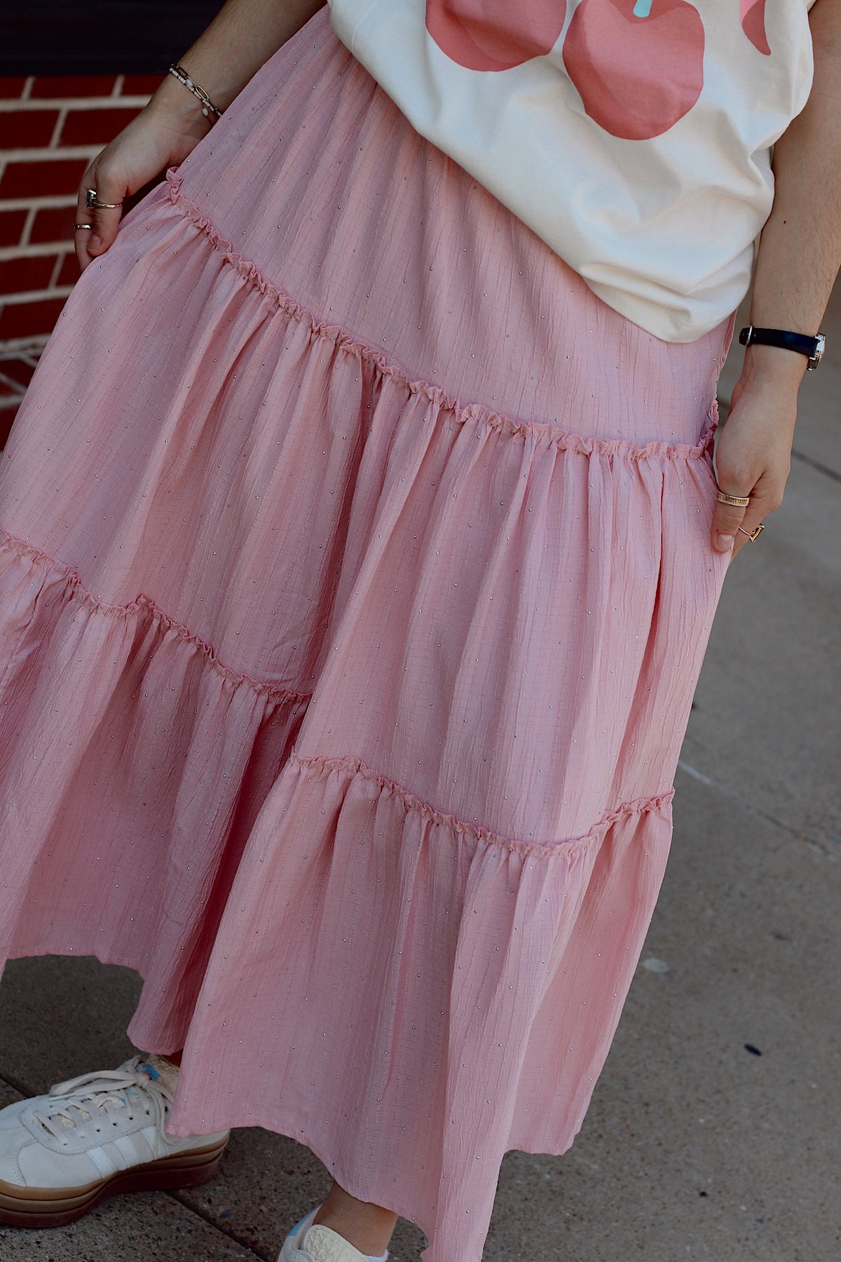 Rhinestone Tiered Skirt + Pink