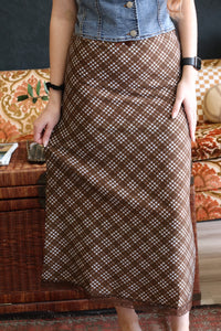 Randi Chocolate & Blue Mix Plaid Midi Skirt
