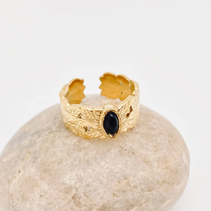 18K GP Obsidian Wide Adjustable Ring