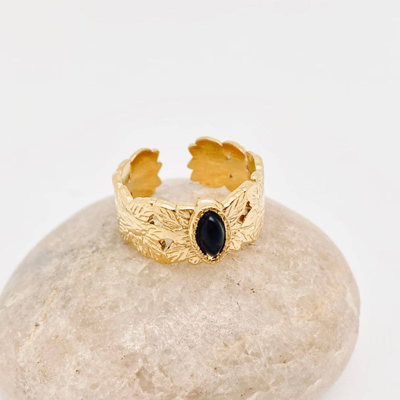 18K GP Obsidian Wide Adjustable Ring