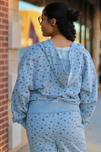 Grey Cozy Floral Zipper Jacket