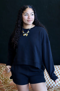 Cozy Sweatshirt & Shorts Set + Black