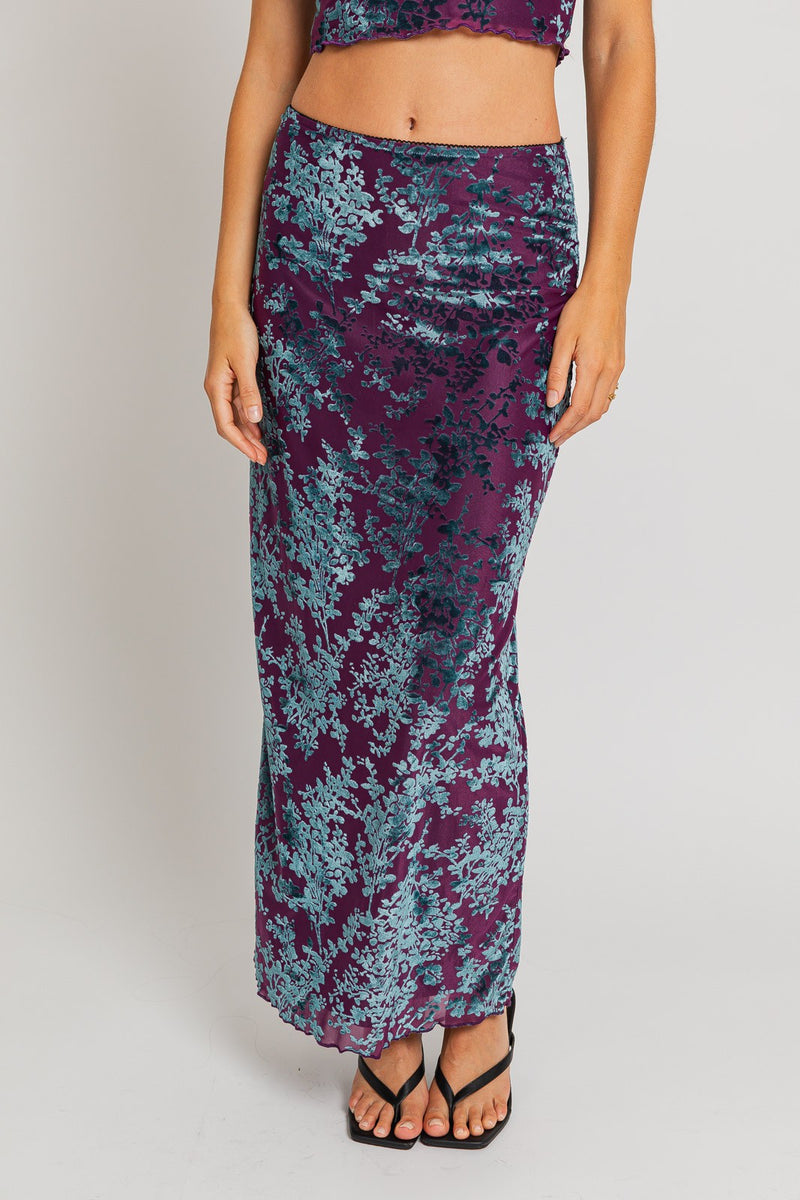 Purple Flocked Maxi Skirt