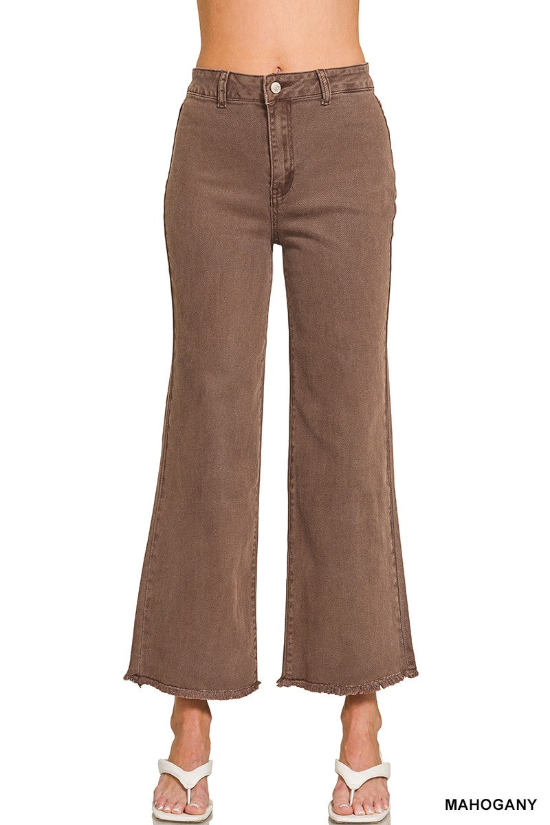 Acid Wash Frayed Hem Jeans in Brown