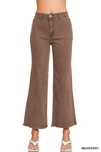 Acid Wash Frayed Hem Jeans in Brown