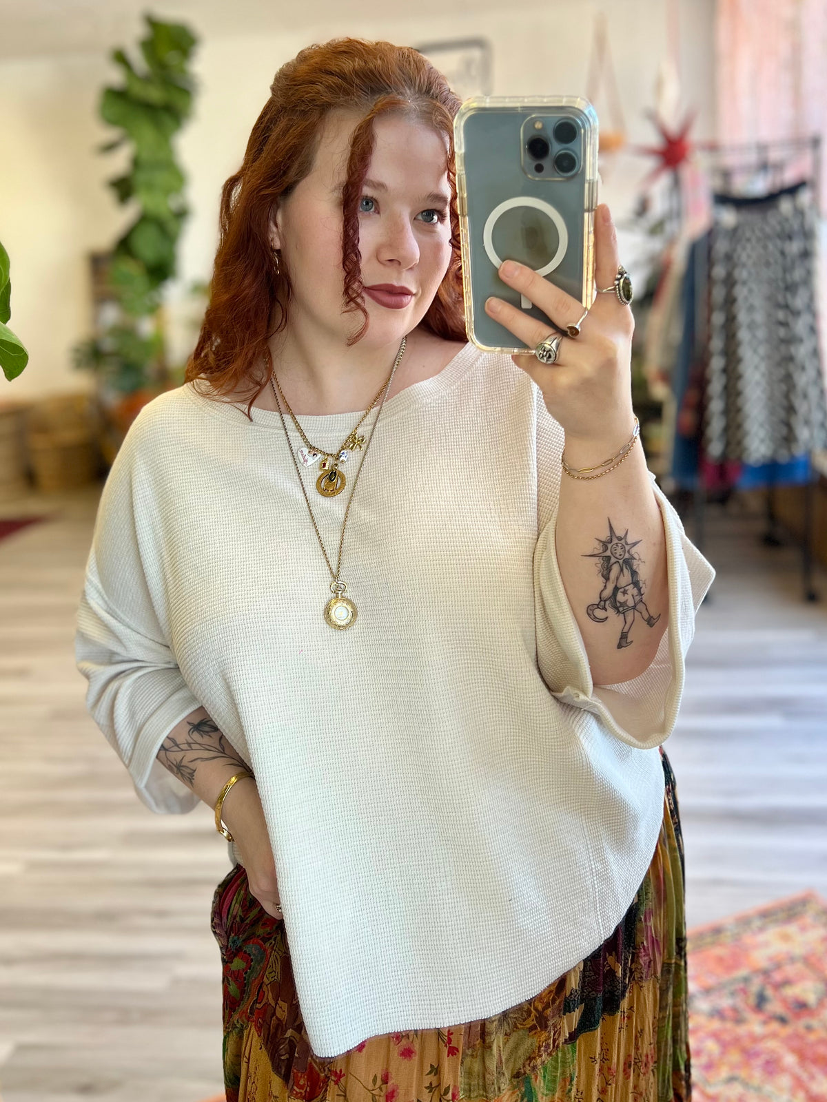 Curve + Holly Scoop Hem Top in Beige