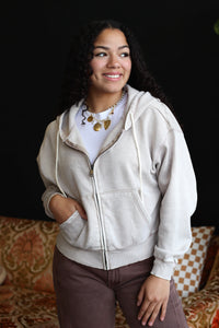 Acid Wash Zipper Jacket in Mocha