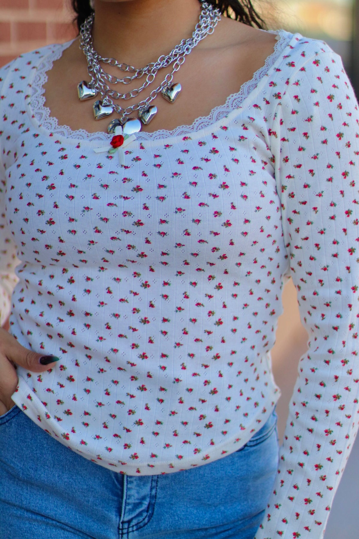 Cream Long Sleeve w/ Rose Detail