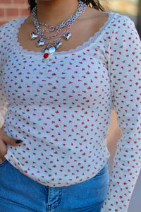 Cream Long Sleeve w/ Rose Detail