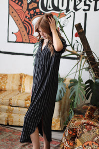 Wander Striped Black Midi Dress