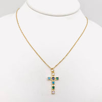 CZ Colorful Stone GP Cross  Necklace