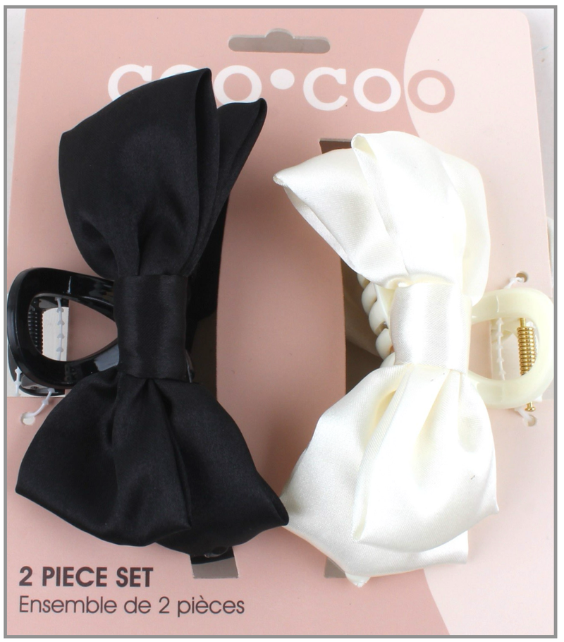 2 PC Classic Bow Clip - Ivory/Black