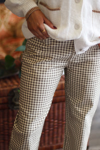 Alice Gingham Barrel Leg Pants in Taupe