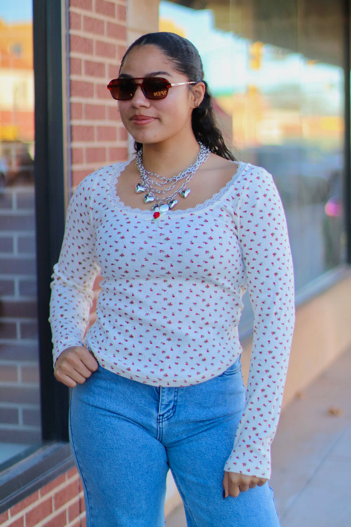 Cream Long Sleeve w/ Rose Detail