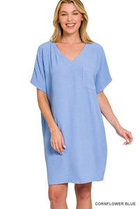 Ellie V-Neck Tee Dress in Blue