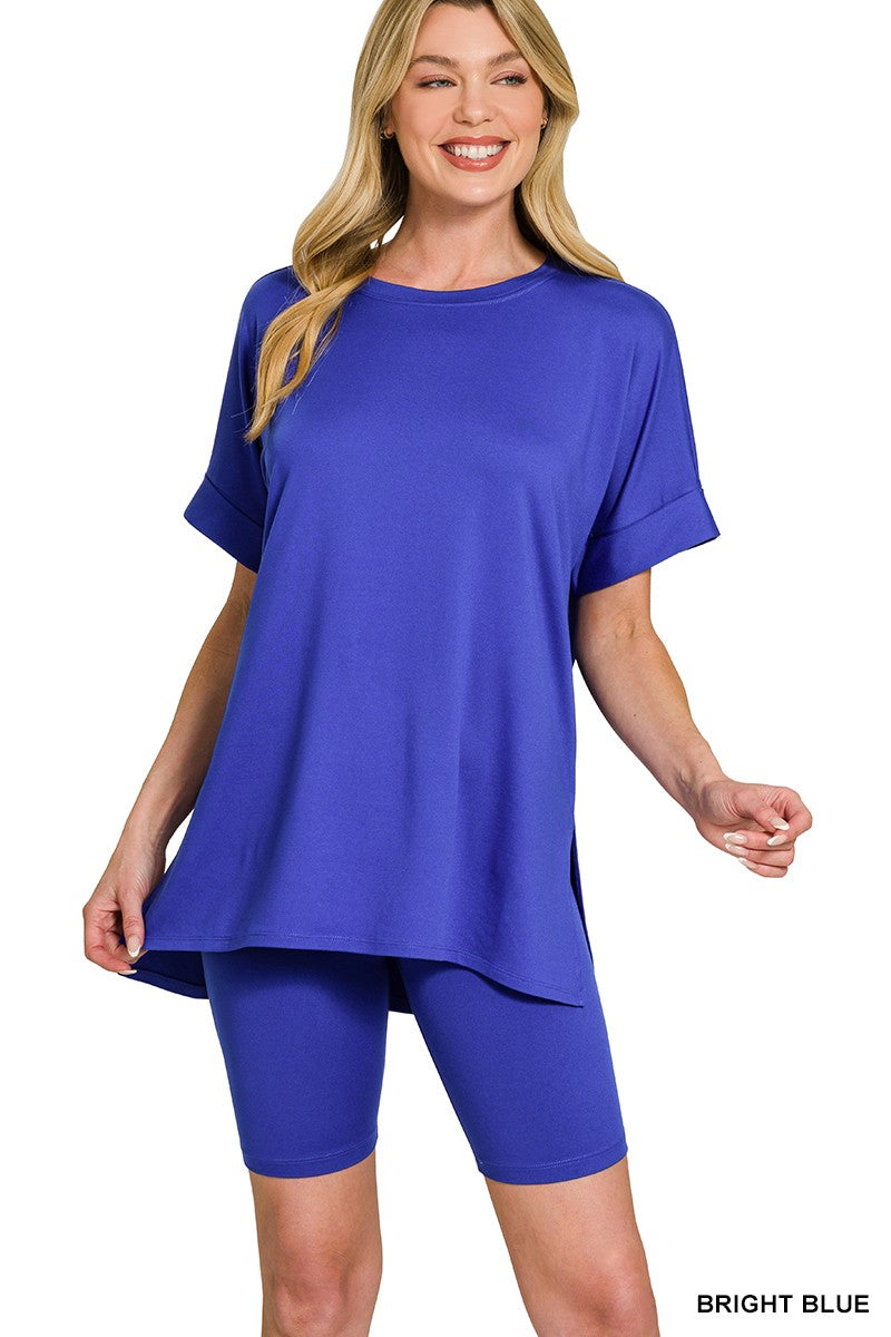 Soft Brushed Bike Short Set in Blue