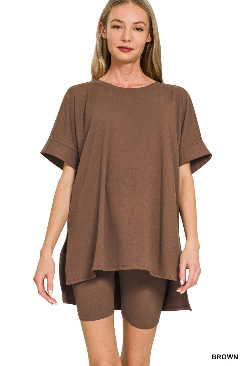 Soft Brushed Bike Short Set in Brown