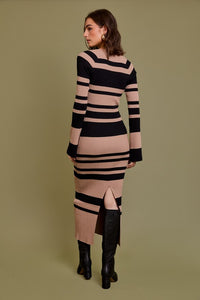 Midnight Mocha Striped Maxi Dress