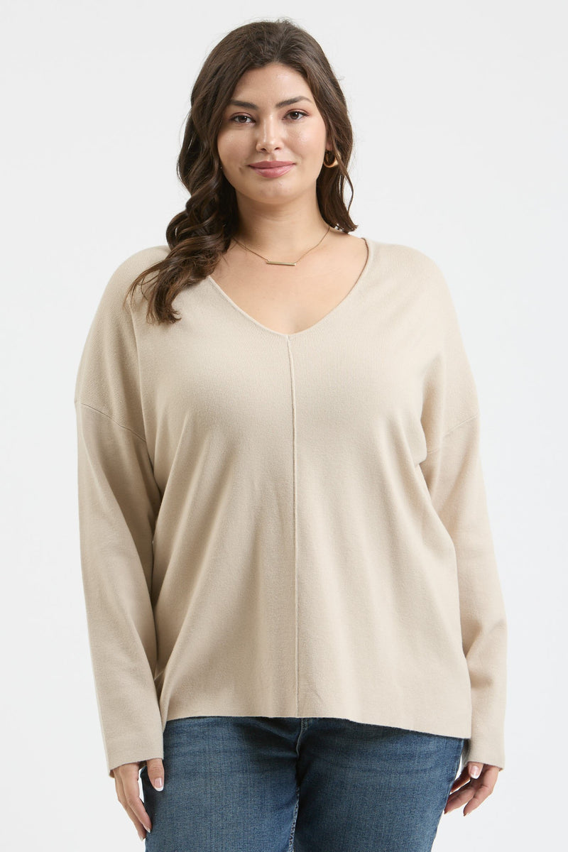 Basic V Neck Sweater in Oat * Plus
