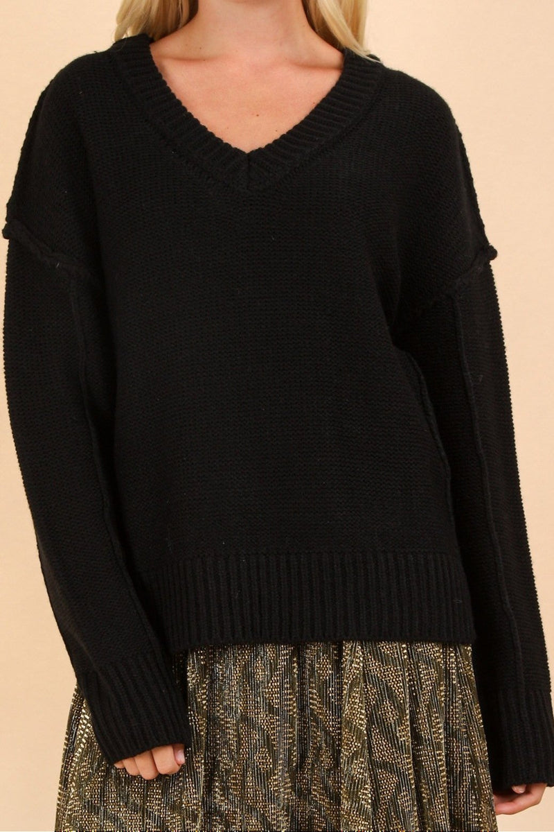 Cozy Black V Neck Sweater