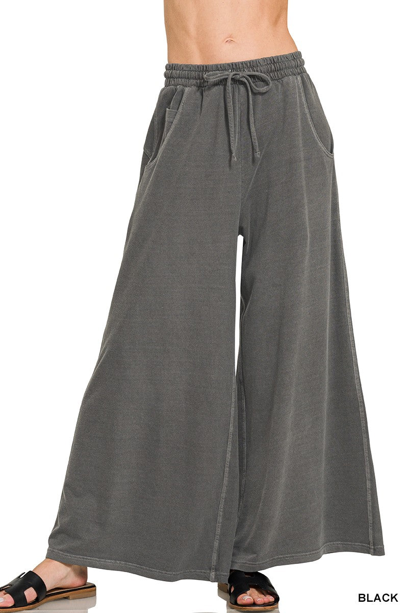 Mineral Wash Wide Leg Pants + Grey