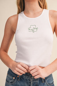 Lucky Clover White Tank Top