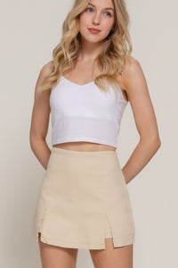 Taupe Twill Slit Skort