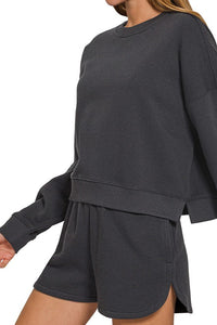 Cozy Sweatshirt & Shorts Set + Black