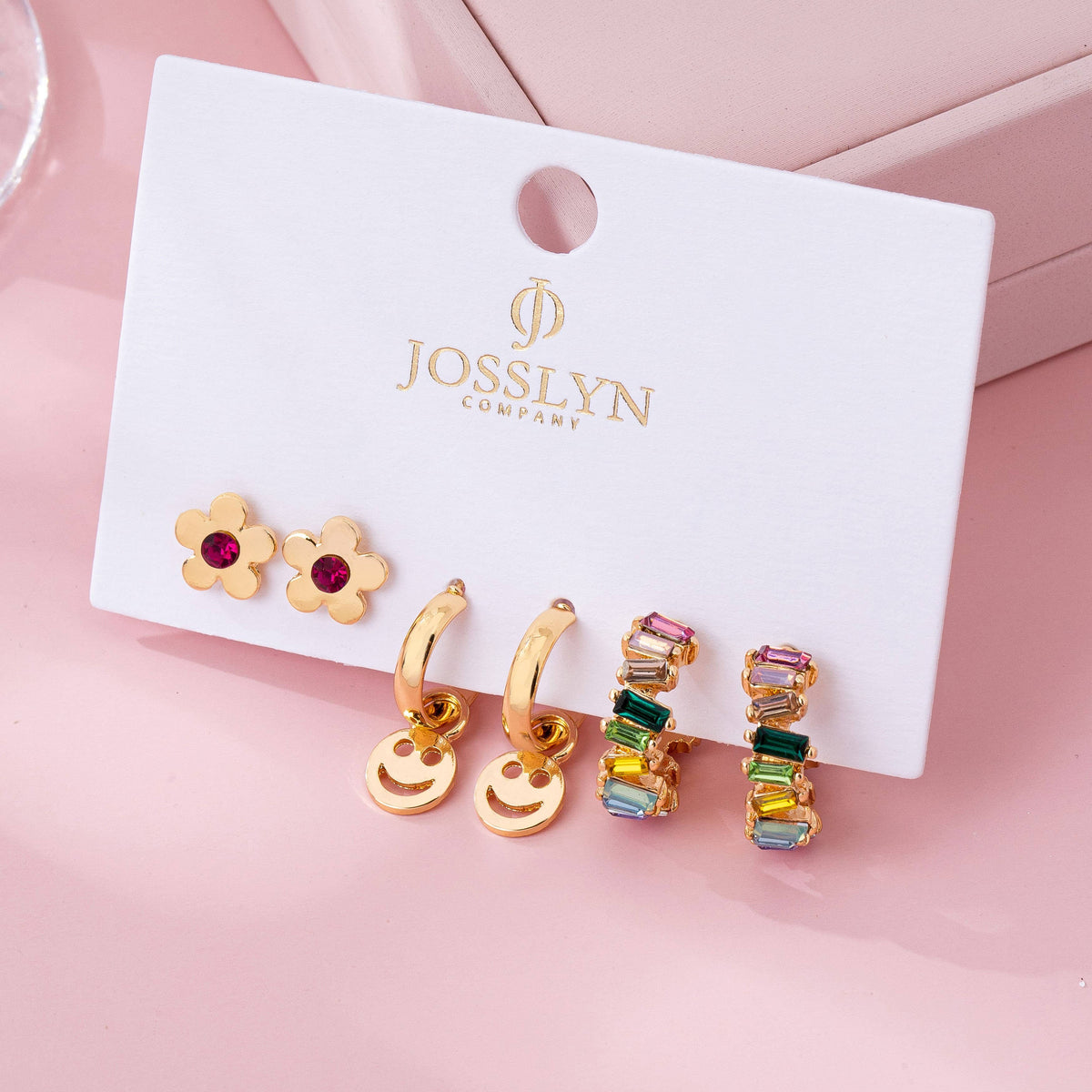 Rainbow, Smiley, and Floral Trio Earrings