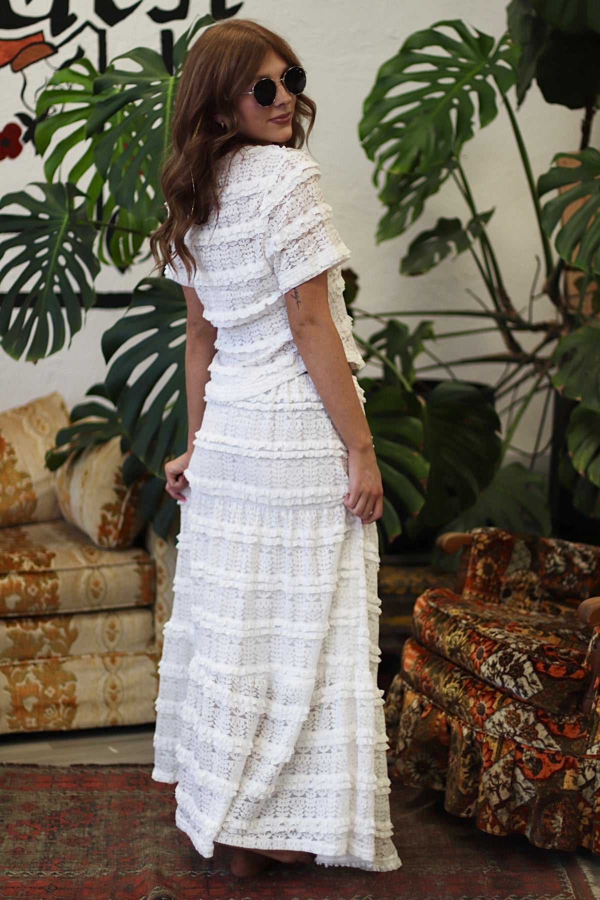 Praire Grunge White Lace Midi Skirt