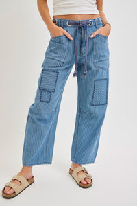 Patchwork Striped Barrel Jeans