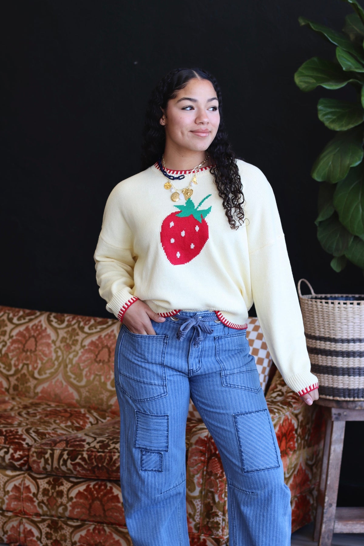 Soft Yellow Strawberry Knit Sweater